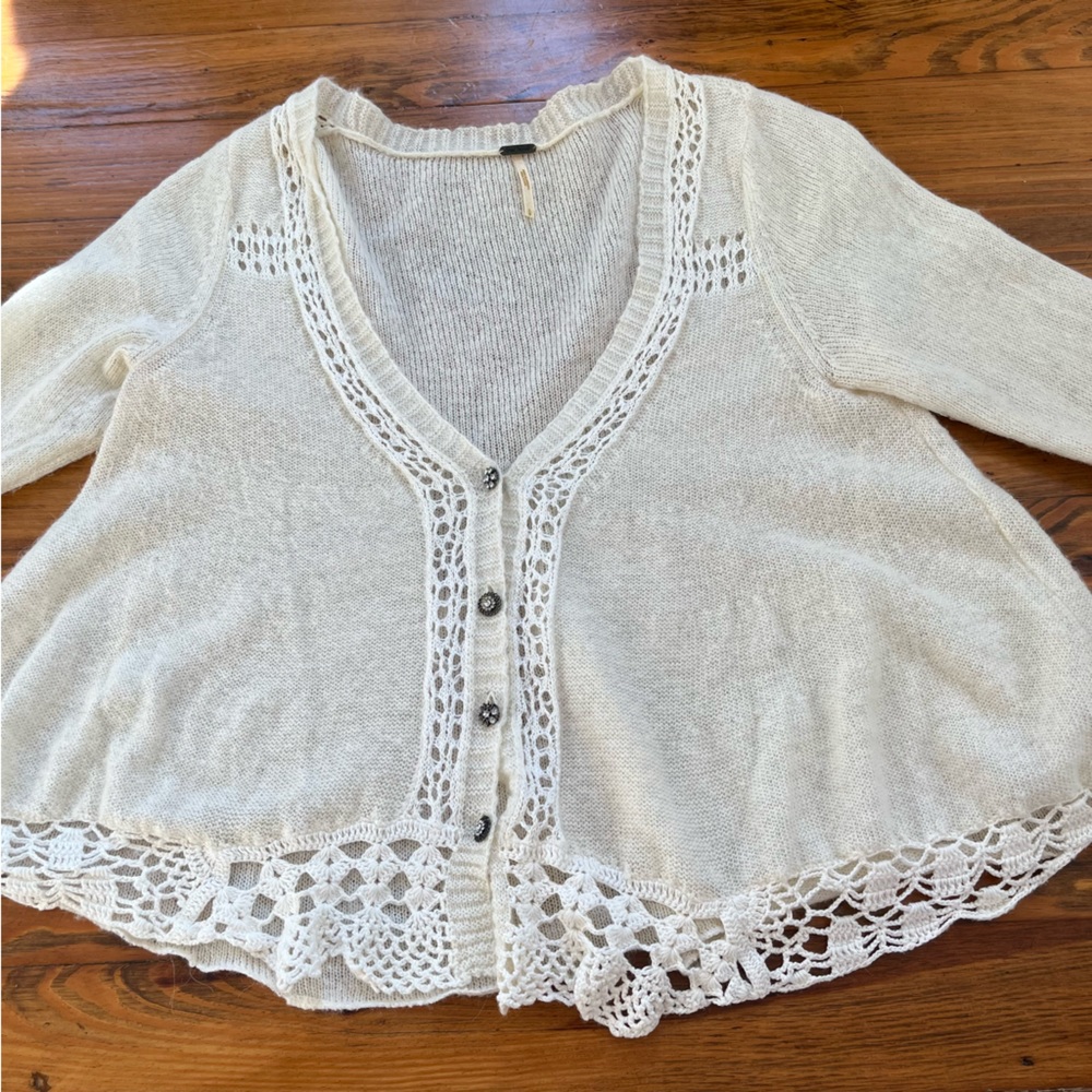 NWOT Free People Cream Cardigan Sweater with crochet details